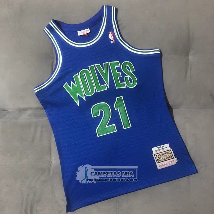 Camiseta Minnesota Timberwolves Kevin Garnett NO 21 Hardwood Classics Throwback Azul